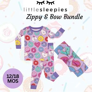 Little Sleepies donut 🍩 bamboo 2 piece pajamas and bow NWT